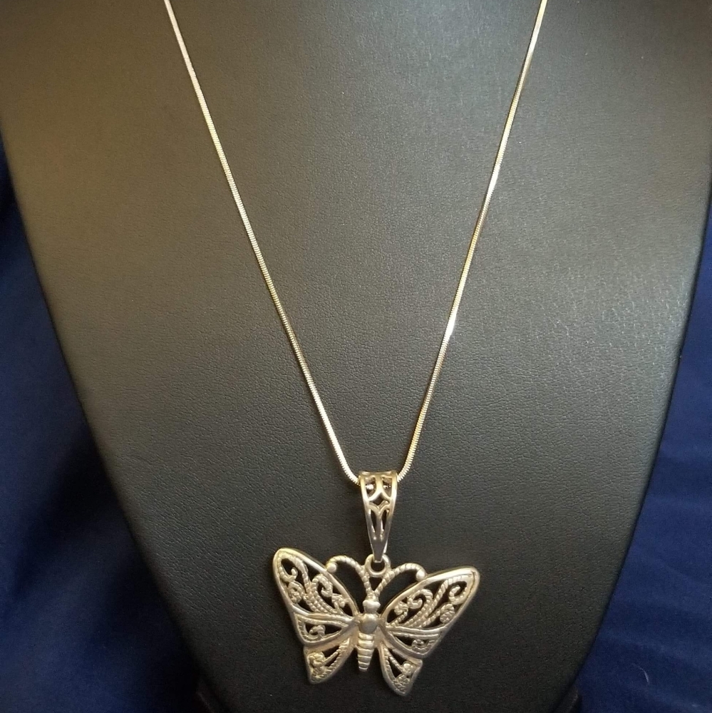 925 Sterling Silver butterfly necklace.